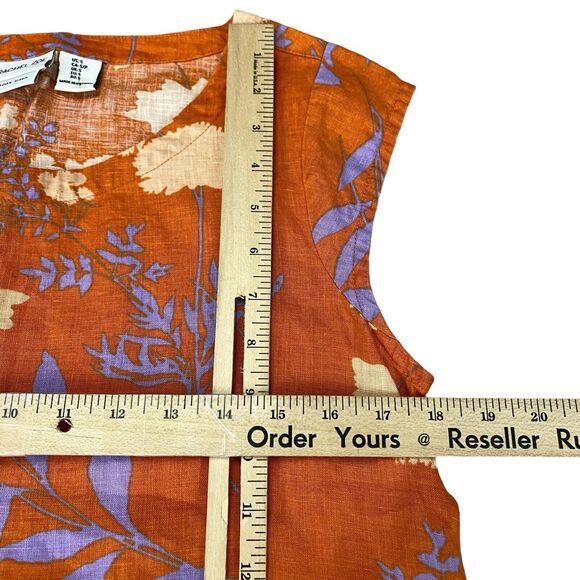 Rachell Zoe 100% Linen Women Top Small Rust/Brown Floral Shirt Flutter Sleeve - Picture 4 of 8